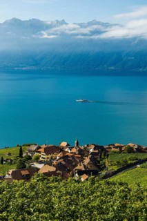 Picturesque village in the vineyards by the lake, Rivaz, Lavaux, UNESCO World Heritage Site, Lake