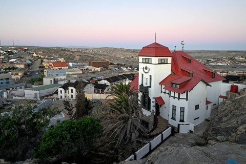 Goerke House, blue hour, Lüderitz, Karas Region, Namibia