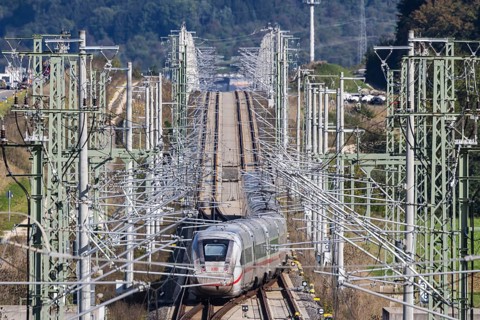 Deutsche Bahn AG high-speed railway line between Stuttgart and Ulm. New railway line with ICE of
