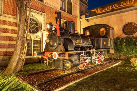 Steam locomotive in front of Istanbul Sirkeci railway station in Istanbul, Turkey