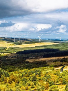 Wind Farm from a drone, Roxburghshire, Roxburgh, Southern Uplands, Scotland, UK