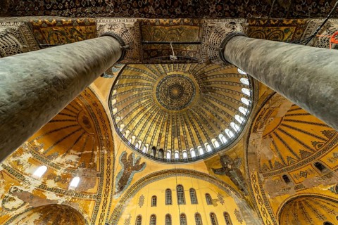 Domes in the interior of today's Hagia Sophia mosque or Church of St Sophia, former Byzantine