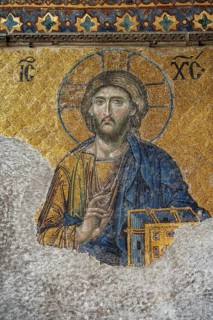 Deësis mosaic with Jesus Christ as Pantocrator in the interior of today's Hagia Sophia mosque or