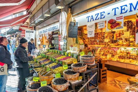 Stall with fruit and vegetables at the market in Karaköy, Istanbul, Turkey