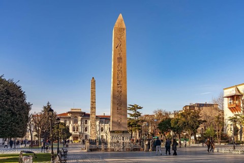 The Ancient Egyptian Obelisk of Theodosius or Obelisk of Istanbul and the Column of Constantine or