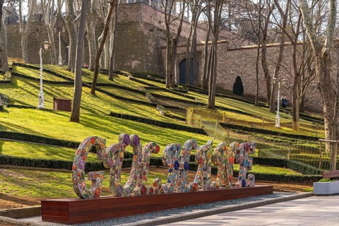 Colourful Gülhane lettering in Gülhane Park in Istanbul, Turkey
