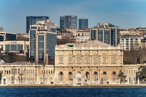 The Dolmabahçe Palace on the Bosphorus in Istanbul, Turkey