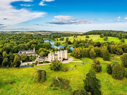 Duns Castle Estate and garden from a dron, Duns, Berwickshire, Scotland, UK