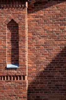 Brick wall, brick, former paper mill for the production of groundwood pulp board, UNESCO World