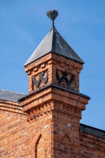 Brick gable, former paper mill for the production of groundwood pulp board, UNESCO World Heritage