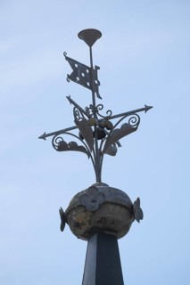 Iron weather vane, decorative element on roof top, former paper mill for the production of
