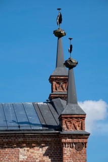 Gables with iron spires, former paper factory and mill for the production of groundwood pulp board,