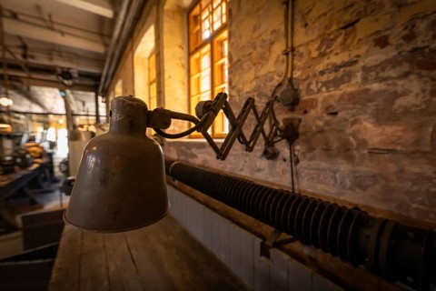Old industrial lamp, former paper mill and groundwood pulp board mill, UNESCO World Heritage Site