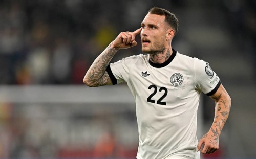 Goal celebration David Raum GER (22) Gesture Gesture World Cup qualifier, international match,