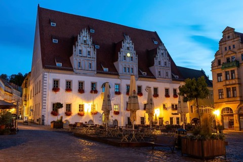 Market Square, Town Hall, Blue Hour, Old Town, Meissen, Saxony, Germany