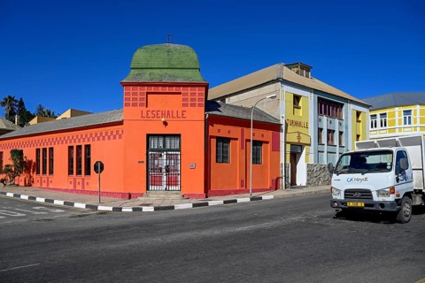 Facade of the former reading hall, Lüderitz, Karas region, Namibia