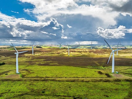 Wind Farm from a drone in southeast Scotland, UK