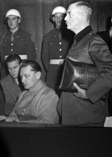 Nuremberg Trials, main war criminals, Hermann Göring and Wilhelm Keitel, standing, 1946