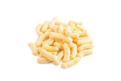 Corn flakes sticks with caramel isolated on white background. side view, close up