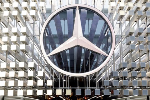 Munich, Germany - 10.9.2025: A large Mercedes star, logo of the German car manufacturer
