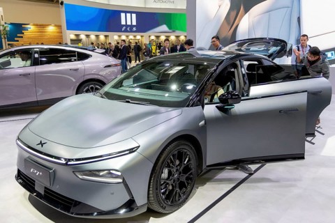Munich, Germany - 10.9.2025: An Xpeng P7+ from the Chinese car manufacturer Xpeng during the IAA