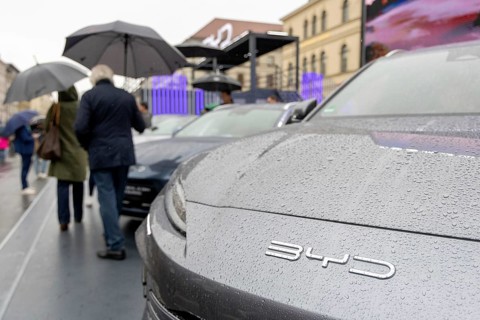 Munich, Germany - 10.9.2025: Electric cars from Chinese car manufacturer BYD during the IAA Open
