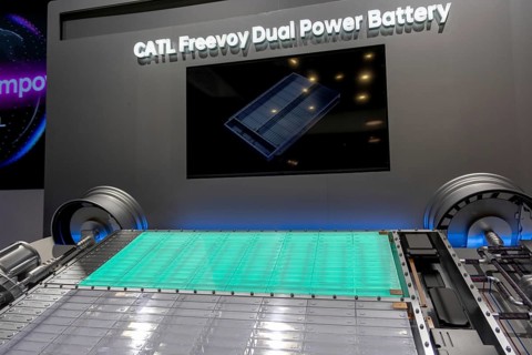 Munich, Germany - 10.9.2025: Battery technology for electric vehicles from CATL (Contemporary