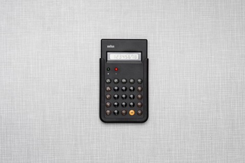 Top Shot, replica ET66 pocket calculator from Braun, designed by Dieter Rams