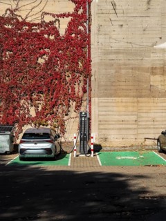 A car charges at a charging station for electric cars at a petrol station in Düsseldorf, Germany