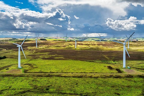Wind Farm from a drone in southeast Scotland, UK