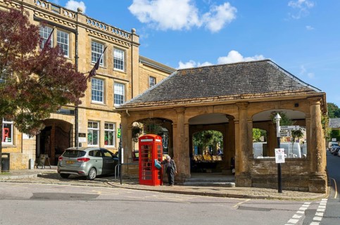 The Market House historic build in town centre, Ilminster, Somerset, England, UK
