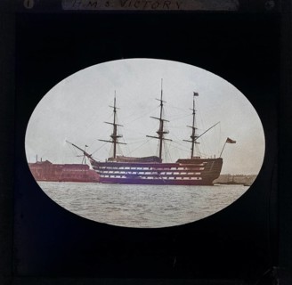 HMS Victory photographed c 1900, presumably at Portsmouth harbour, England, UK