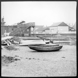 Magic lantern slide of River Deben and railway station Woodbridge, Suffolk, England, UK c 1910 -