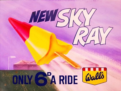 Magic lantern slide used for advertising Wall's new Sky Ray ice lollipop in cinemas, UK c 1940s or