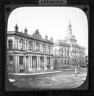 Magic lantern slide of Post Office and Corn Exchange buildings, Ipswich, Suffolk, England, UK c