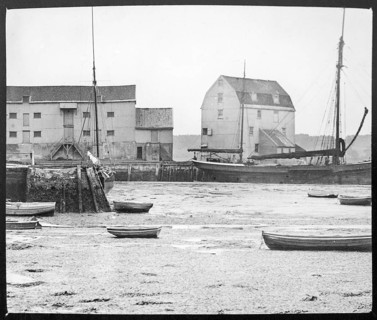 Magic lantern slide of the Tide Mill and River Deben at Woodbridge, Suffolk, England, UK c 1910
