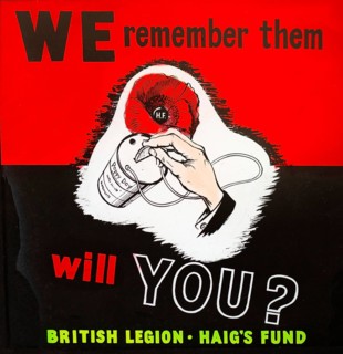 Magic lantern slide used in cinemas for advertising about the Haig's Fund poppy day appeal, UK c