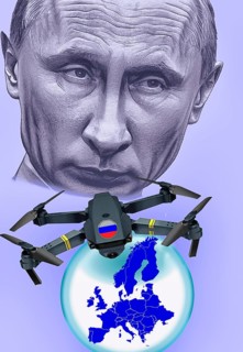 Symbolic image, Putin and Ukraine war, Russian drones over EU, sabotage by Russia, undersea cables,