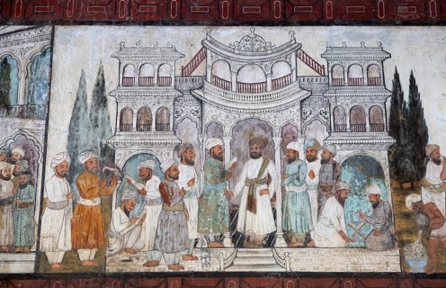 Mural painting in the Daria Daulat Bagh or Tipu Sultan's Summer Palace, Srirangapatna, Karnataka,