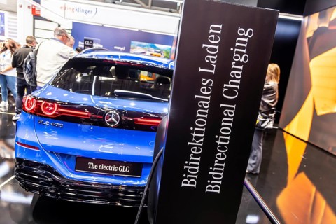 Mercedes exhibition stand. Electric vehicle GLC. IAA MOBILITY in Munich. The motor show presents