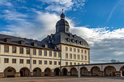 Inner courtyard of Friedenstein Castle in Gotha, Thuringia, Germany