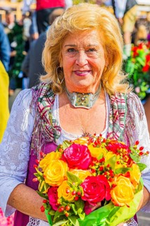 The boss of the historic Oktoberfest attraction Teufelsrad, Elisabeth Polaczy, Wiesnwirte