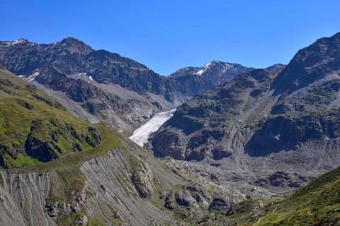 The Gepatschferner in the Kaunertal in the Ötztal Alps in Tyrol, in the background the