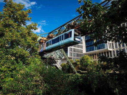 The Wuppertal suspension railway at Ohligsmühle station in Elberfeld, Wuppertal, Germany, digitally