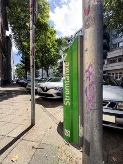 Lamp charging column of Stadtwerke Düsseldorf in the city centre of Düsseldorf, Germany, digitally