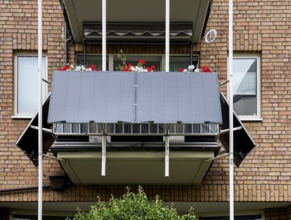 Several solar panels on a balcony in Düsseldorf, Germany