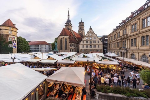 Stuttgart wine village, wine festival on Schillerplatz and Marktplatz in the centre of the state