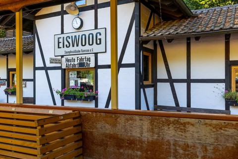Swamp forest railway, historic railway station, Eiswoog, Ramsen, Pfläzerwald, Rhineland-Palatinate,
