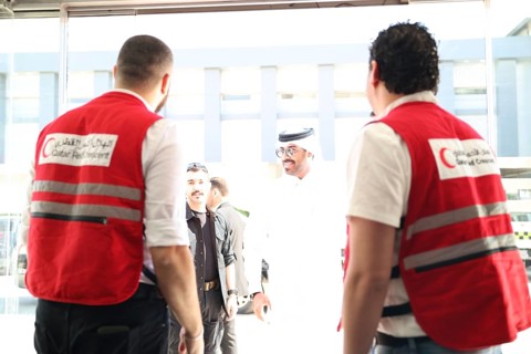 A Qatari aircraft carrying humanitarian and medical aid arrives at Damascus International Airport,