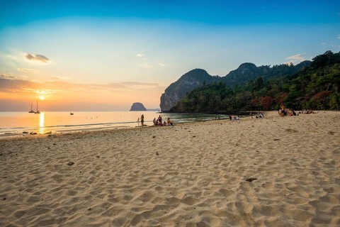Sandy beach beach and sunset, Charlie Beach, Koh Mook, Trang Province, Southern Thailand, Andaman